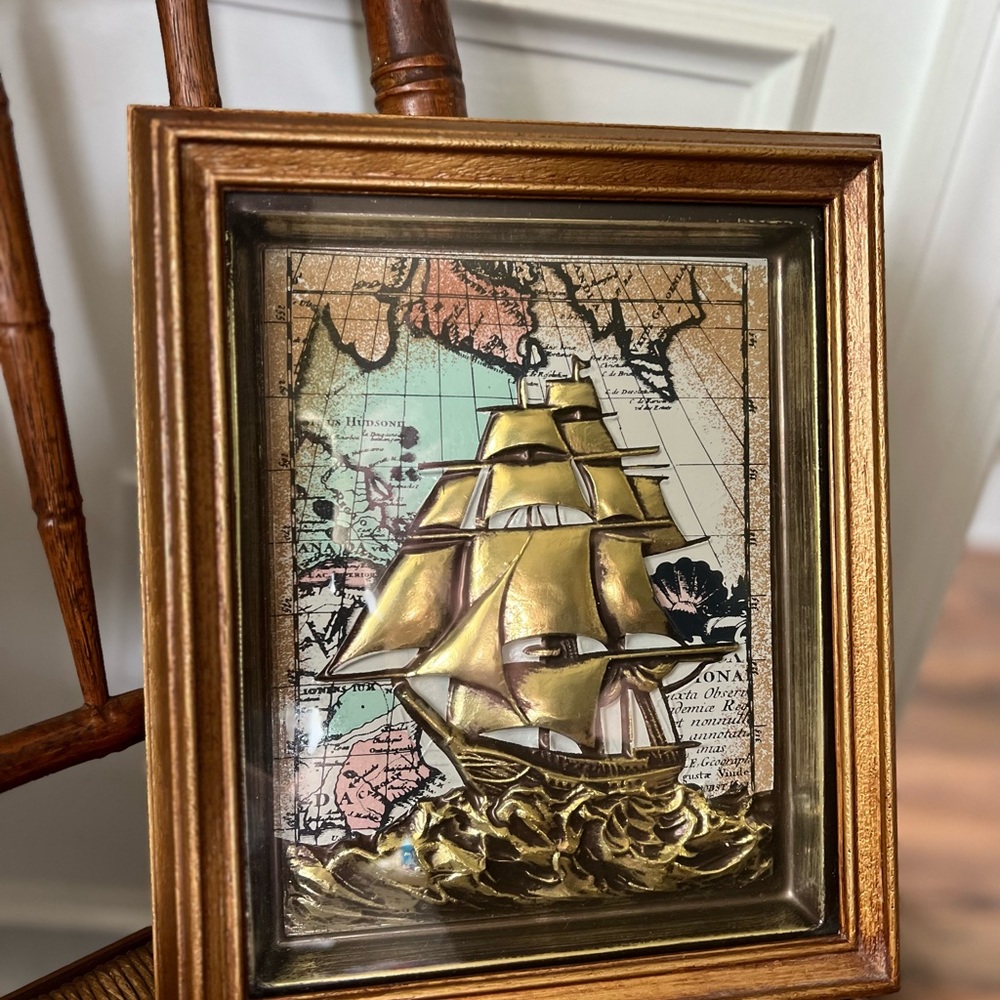 Vintage raised metal ship picture 8 by 10